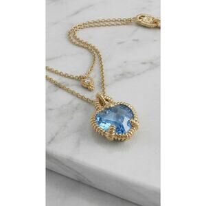 Judith Ripka Blue Heart Double Chain Gold Tone Sterling Silver 925 Necklace 17"